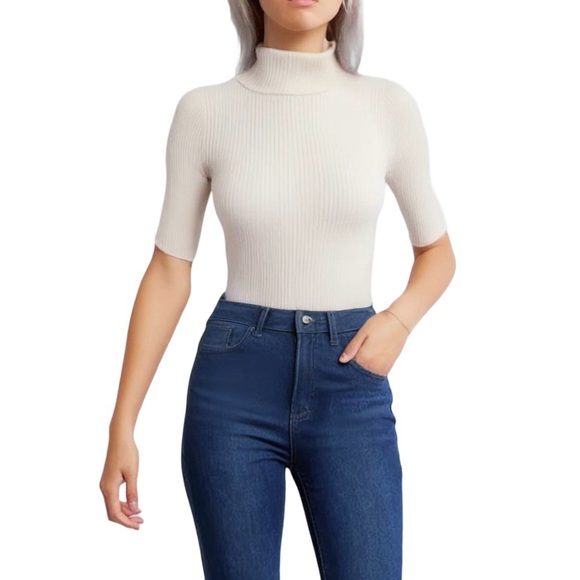 Express Cream Turtleneck Short Sleeve Top, Size S - Picture 1 of 7